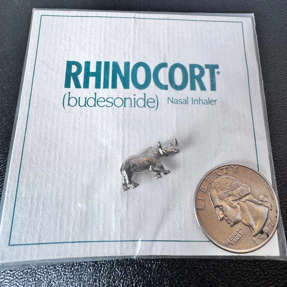 Miniature Silver Tone‎ Rhinoceros Rhino Figurine Charm Tiny Animal Collectible